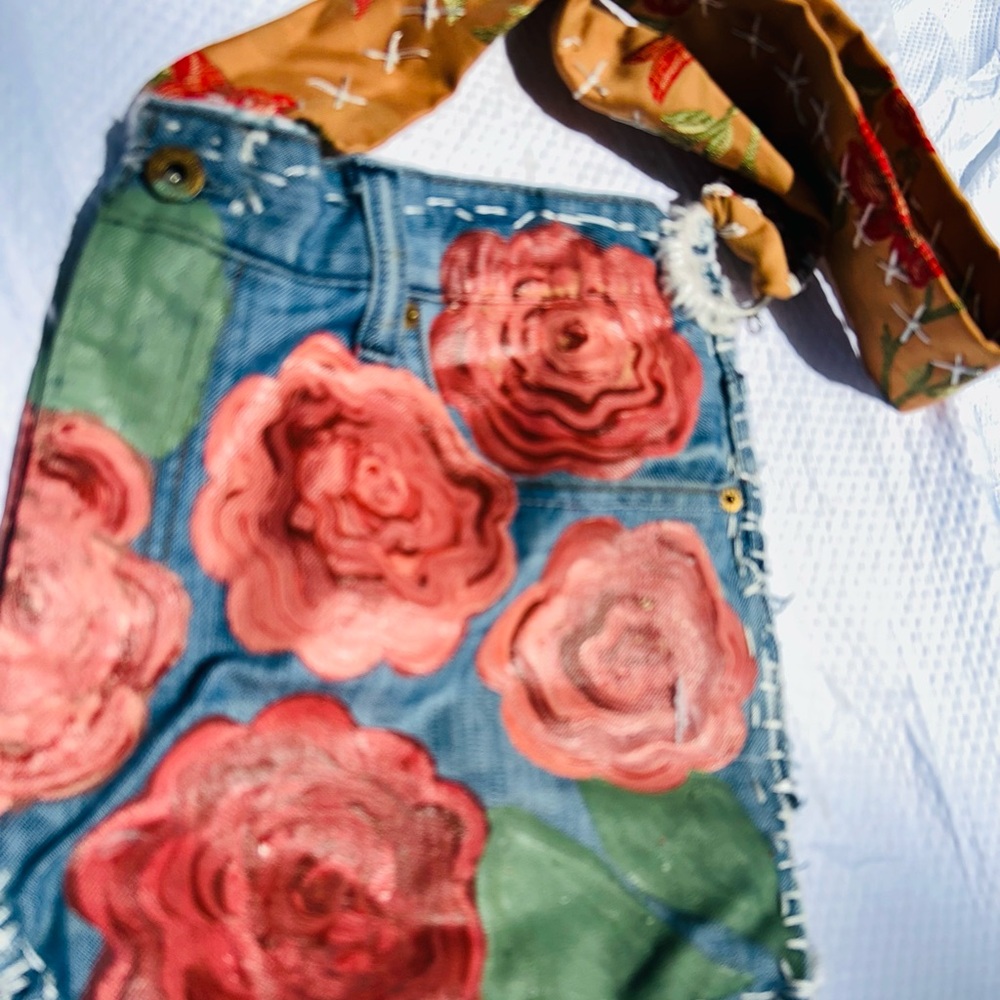 Floral Denim Crossbody Bag